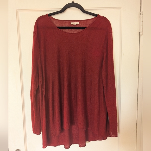 Eileen Fisher Linen Blend Knit Long Sleeve Blouse Red Women's XL - Picture 2 of 6